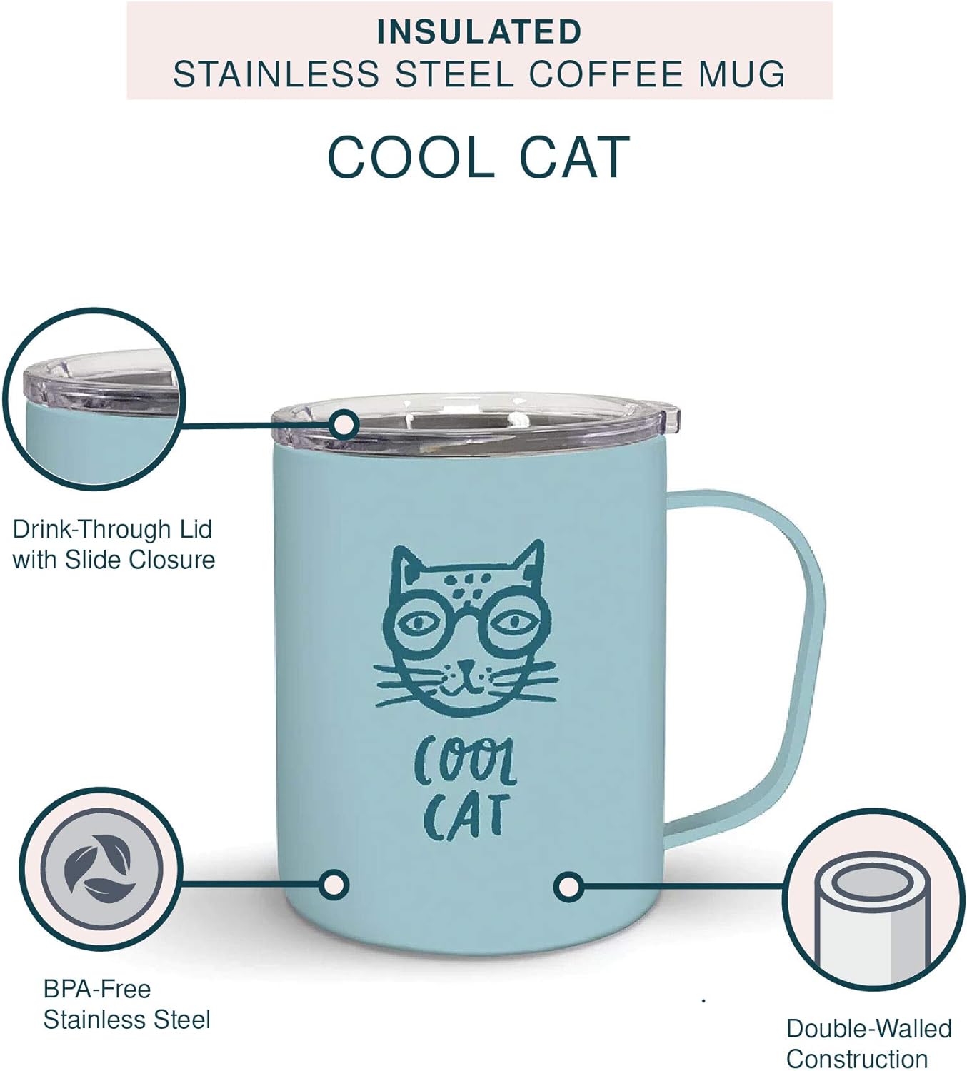 Cool cat coffee mug with handle