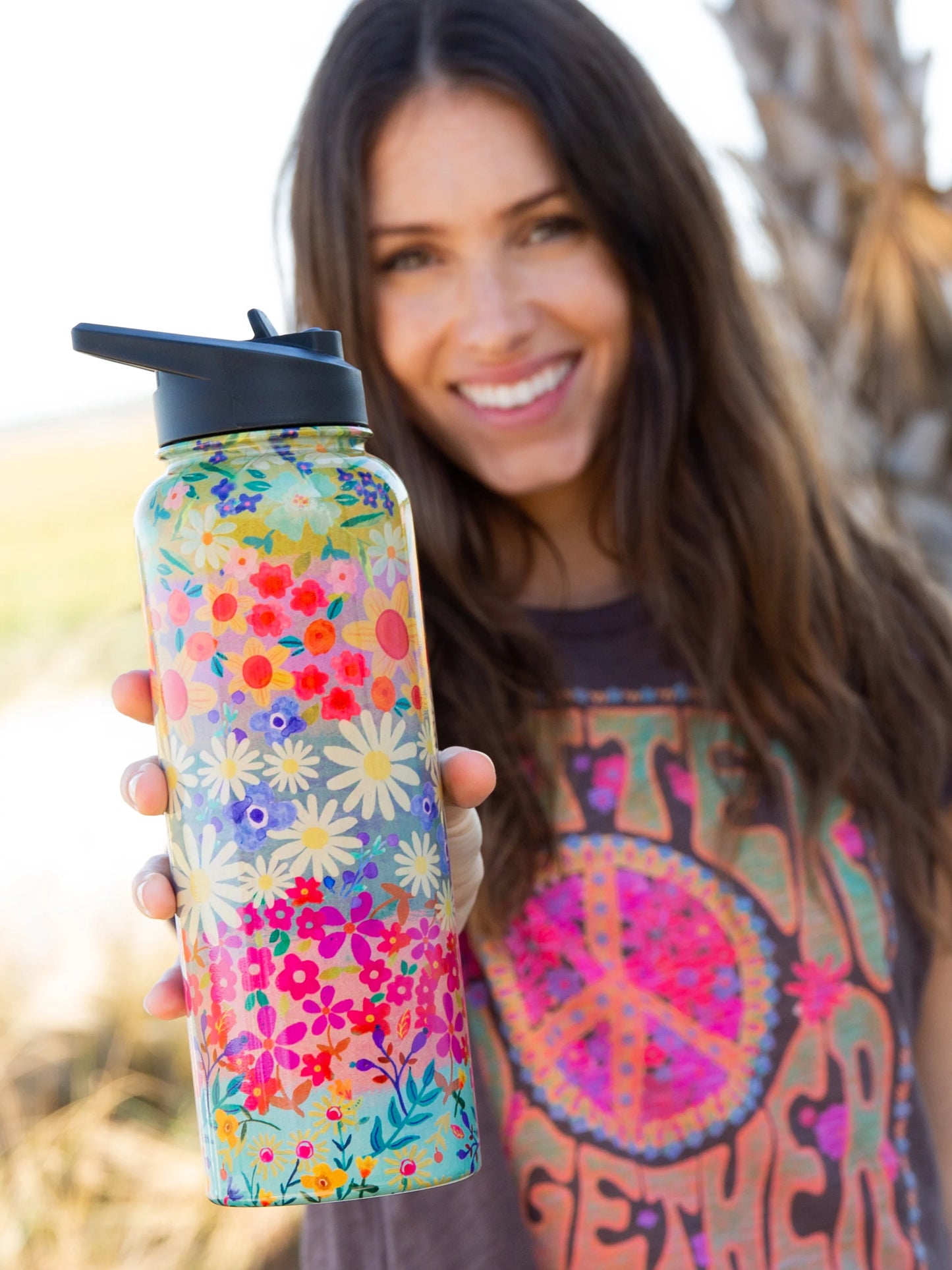 XL Stainless Steel Water Bottle - Wildflower Border